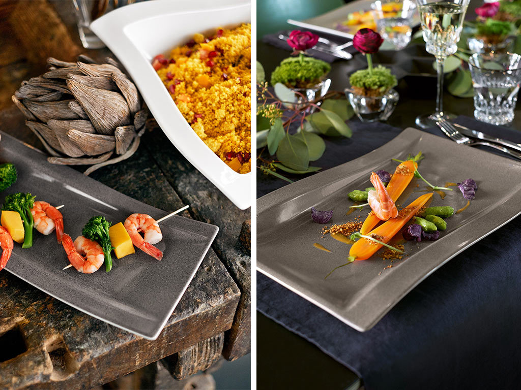 MÄSER Serie Livio - Set di piatti per 4 persone con piatti piani e piatti fondi in moderna forma nordica, servizio da tavola 8 pezzi, gres, grigio